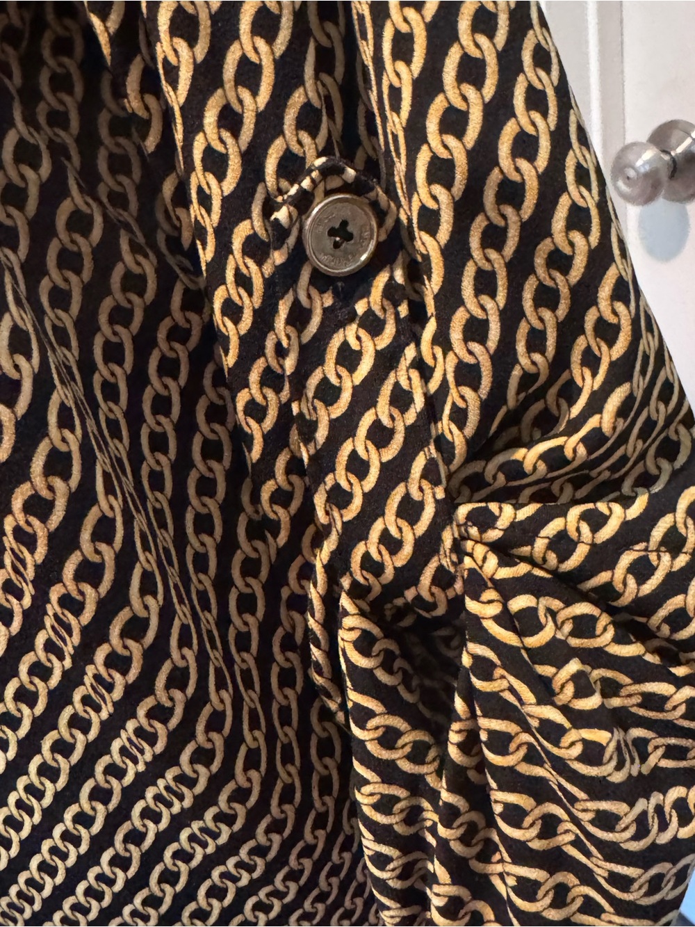 Michael Kors Black and Tan Chain-Print Zip Front Blouse - Picture 4 of 5